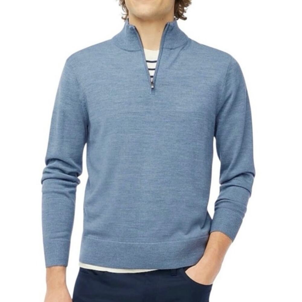 NWT J.Crew Factory Men's Merino-Wool Blend Half-Zip Sweater Light Blue Large